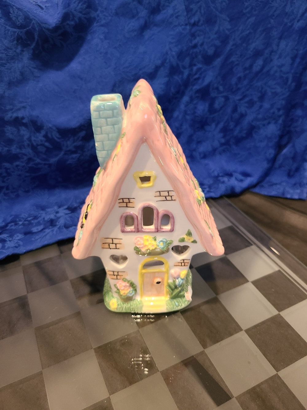 Vintage Pink and Pastel Ceramic Cottage Figurine